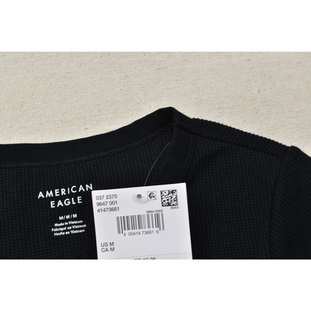 American Eagle Women's Medium Black Waffle Knit Short Sleeve T-Shirt NWT - Picture 6 of 8